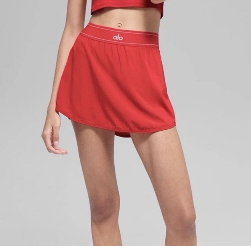 Alo Yoga Match point Tennis Skirt Skort Red Athleisure Pickle Ball Large Ac23